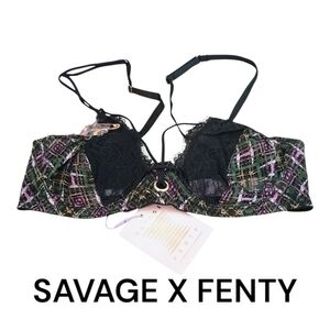 NWT Savage X Fenty Bra That's Hella Plaid Black Size 32D Whimsigoth